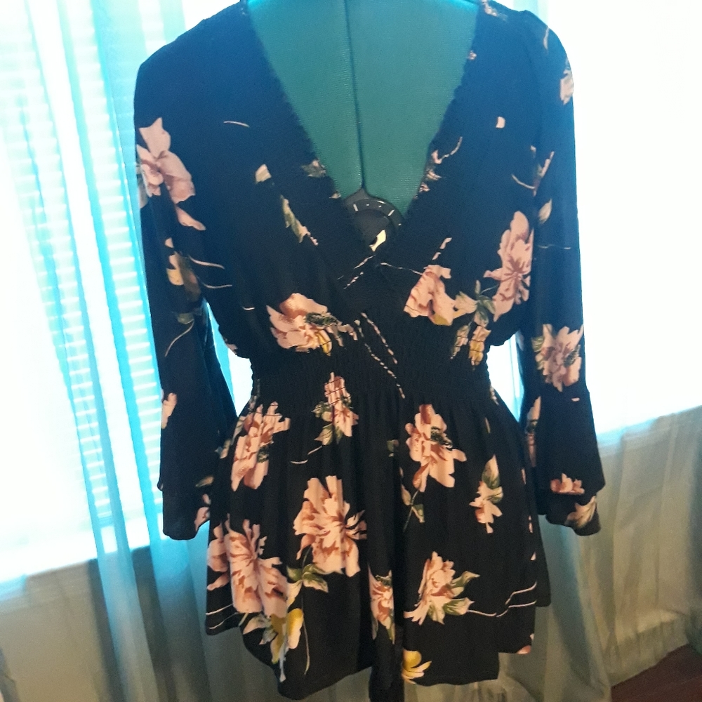 Black Floral Peplum